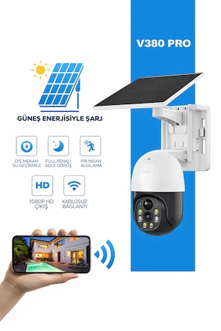 Güneş Enerjili 4g/wifi 360 Akıllı Güvenlik Kamerası Kablosuz, Gece Görüşlü, Hareket Sensörlü, Çift Yönlü Sesli