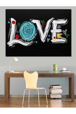 Love Yazısı Kalp Çizim Dekoratif Kanvas - Mdf Ahşap Tablo