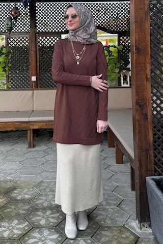 Rabia Şamlı Damla Triko Tunik Kahve Çok Renkli