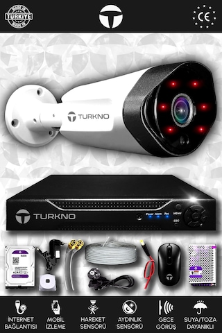 Turkno 1 Kameralı Galia 1 Dış Kamera Set 320 GB HDD Full HD Gece Görüşlü Güvenlik Kamerası Sistemi