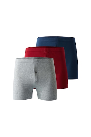 Josejuan 3'Lü Erkek Boxer Düğmeli Koton Likralı 1010-Gri Melanj - Bordo - Indigo