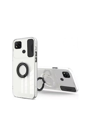 More Tr Ally Xiaomi Redmi 9c Kılıf Sürgülü Kamera Lens Korumalı Yüzük Standlı Silikon Kılıf Siyah