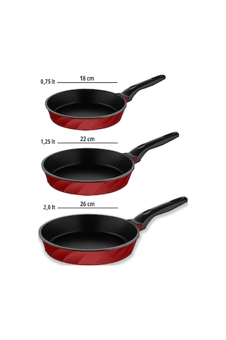 Amboss Vento Döküm Titanyum Kaplama 3 Parça Tava Seti - Kırmızı Kırmızı