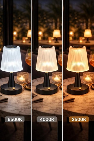 3 Renkli Dokunmatik Şarjlı Masa Lambası, Led Işıklı Dekoratif Abajur, Siyah, 15 X 31 Cm Diğer