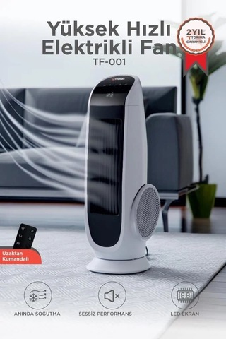 Ofis Aleti Dikey Yaz Tf001 Kule Tipi Uzaktan Kumandalı Dijital Göstergeli Elektrikli Fan Beyaz