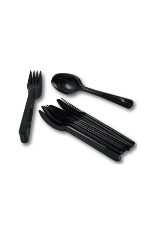 Sert Kalın Plastik Çatal - Bıçak - Kaşık 1. Kalite Lüks Siyah Çatal - Kaşık - Bıçak 3 Lü Set 500 Adet Siyah