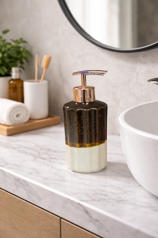 Gold Seramik Sıvı Sabunluk Lüks Banyo & Mutfak Sabun Dispenseri Dekoratif Koyu Kahverengi