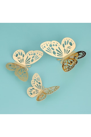 Geeksen Altın 3d Kelebek Duvar Sticker Seti 12 Adet - Dıy Dekoratif Taçlandırma, Yatak Odası, Düğün, Parti Ve Fotoğraf Arka Planı İçin Kaldırılabilir Altın