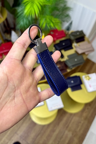 Lacivert Hakiki Deri Premium Anahtarlık Kişiye Özel İsim Baskılı