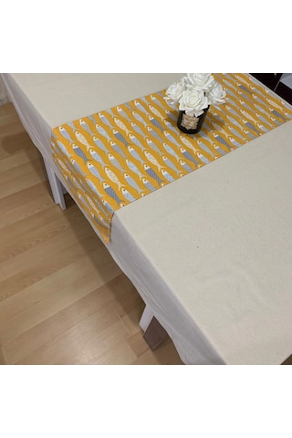 Alaçatı Balık Desenli Runner, Duck Kumaş Runner, Su Ve Leke İtici Dayanıklı, Modern Tasarım 40x150 Sarı