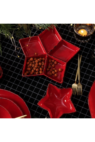 Mudo Home Star Bölmeli Sunum Tabağı 27cm Kırmızı
