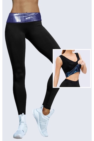 Marka Sportwear Kadın Siyah Termal Sauna Terleten Tayt Atlet 2'Li Takımsiyah 4Xl Siyah
