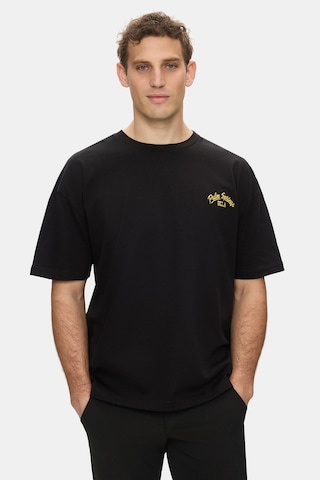 Ucla Kaıus Siyah Bisiklet Yaka Baskılı Ve Nakışlı %100 Pamuk Oversize Erkek Tshirt