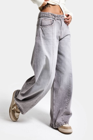 it's basic Kadın Gri 4s6-158 Low Rise Baggy Fit Kemer Detaylı Bol Kesim Denim Jean