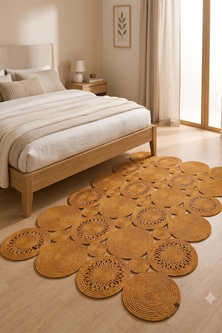 Jüt Hasır Kare Kilim Dekoratif Halı Yolluk Doğal Görünümlü Bohem Modern Ev Dekorasyonu Salon Oturma Mutfak Balkon Çocuk Odası 163kırçıllıhasır