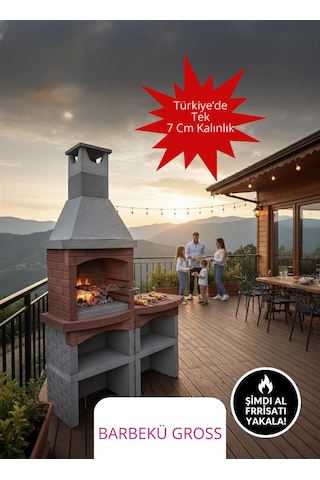 Mangal Barbekü 70 Lik Davlumbazlı Masalı Model Barbekü Gross Gri - Kırmızı