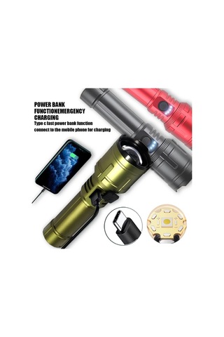 Xuweiwei 1 Adet Fx 2503 Green Güçlü Lüminesan Saf Alüminyum Alaşımlı El Feneri 5000mah Büyük Kapasite Odaklanabilir Taşınabilir Usb Elektronik Işık Ters Şarj Araç Bakımı Acil Durum Hayatta Kalma Ev Dekorasyonu Açık Hava Ekipmanı Altın