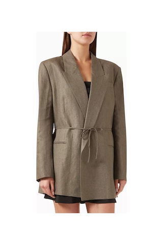 12storeez Kemerli Relax Fit Keten Blazer Kahverengi