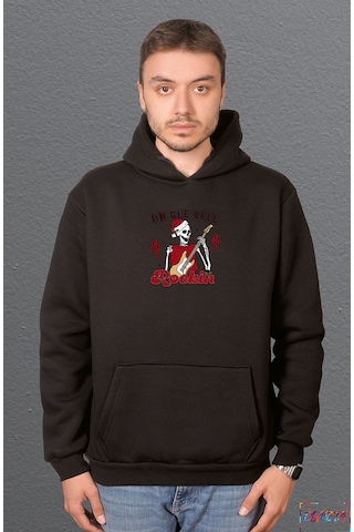 Bumeta Christmas Rock Jingle Bell Rockin Sweatshirt Unisex Kapüşonlu Hoodie Siyah