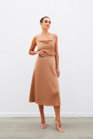Sateen Midi Boy Saten Etek - Camel-134961 CAMEL