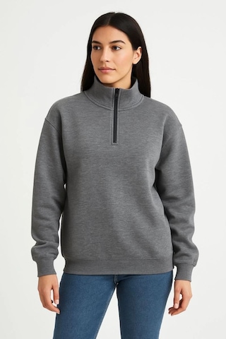 Mbb E-ticaret Kadın 3 İplik Pamuklu Dık Yaka Yarım Fermuarlı Sweatshirt - Antrasit