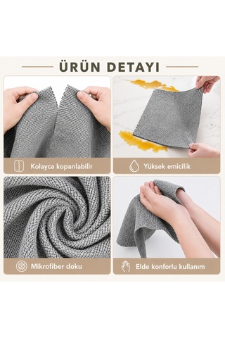 20 Yaprak Gri Renk Mikrofiber Genel Temizlik Bezi Leke Tutmaz Koku Yapmaz 25 25 Cm Kopart Kullan Açık Gri