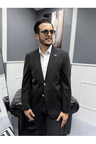 Avni Ceylan Signature Stil Tek Düğme Kırışmaz Ceket Siyah