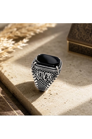 Simurg Jewellery 925 Ayar Gümüş İsimli Oniks Taşlı Erkek Yüzük