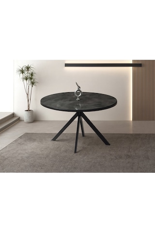 Ahşap Yuvarlak Açılır Büyüyen Yemek Masası Mermer Desen 70x120cm