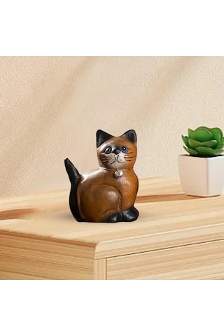 Opulentliving Kedi Heykeli Ahşap Oyma Süs Yatak Odası Dekorasyonu S Baş Sağ S Baş Sağ