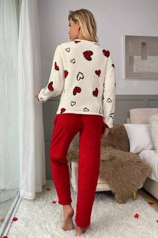 Merry See Kalp Baskılı Peluş Polar Alt Üst Uzun Kollu Pijama Takımı 001
