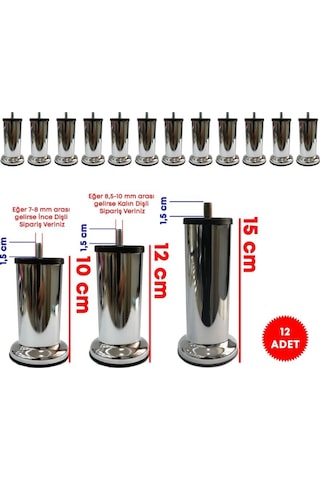 Ademkocplastik 10 - 12 - 15 Cm Metal Krom Baza Koltuk Kanepe Sehpa Ayağı 12 Adet