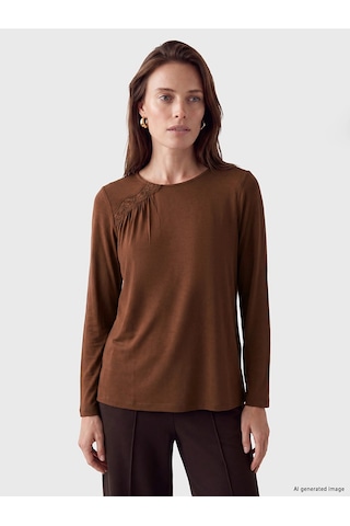 LC Waikiki Lcw Grace Kahverengi Bisiklet Yaka Dantel Detaylı Bluz Brown