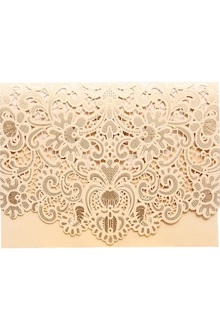 Shineyee 10 Adet Şampanya Renkli Delikli Desenli Davetiye Seti - Nişan, Düğün, Doğum Günü İçin Zarf + Kılıf + Boş İç Sayfa