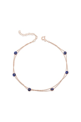 925 Ayar Gümüş Rose Çift Zincirli Nazar Halhal Çok Renkli