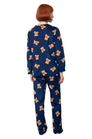 Ersefa Kadın Ayıcık Desenli Polar Pijama Takımı Fonksiyonel Dayanıklı Ka lacivert
