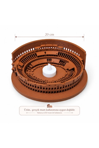 Dekoratif Kolezyum Mumluk 3d Baskı Roma Amfitiyatrosu Tasarımlı Led Mumluk Kahverengi Masa Ve Ev Dekoru