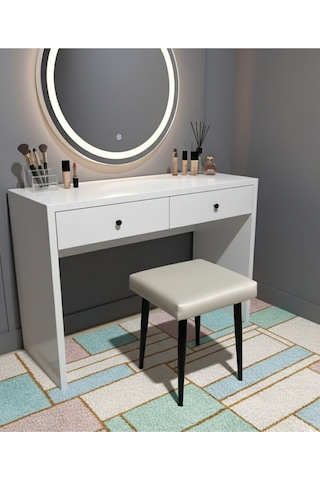 Özcan Metal Metal Ayak Babyface Kumaş Dekoratif Çok Amaçlı Peluş Puf Tabure Bench Koltuk Sandalye Bej