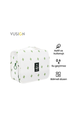 Vusign Vusıgn Kozmetik Saklama Çantası Seyahat Makyaj Organizer Çanta 24x9x20 Cm Beyaz Çiçek Desenli