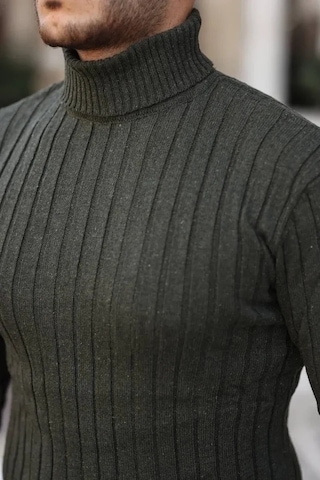 Zenna Tarz Erkek Balıkçı Yaka Tam Boğazlı Kalın Fitilli Regular Fit Triko Kazak - Füme