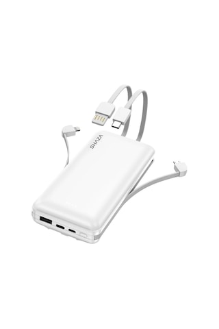 Shaza 20.000 Mah Kendinden Kablolu Taşınabilir Şarj Cihazı Beyaz