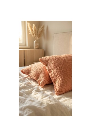 4 Katlı Müslin Naturel %100 Pamuklu 2 Adet Yastık Kılıfı 50x70cm Somon - 870006769 Somon