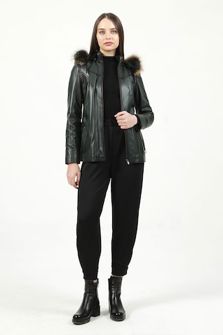 Dericlub Mistral Kadın Kapüşonlu Hakiki Deri Kaban Yeşil Yeşil