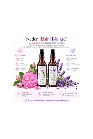 Akita Doğal Yağı Alınmamış Gül ve Lavanta Suyu 2 x 250 ML