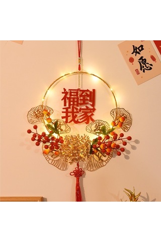 Suofeng Yeni Yıl Dekorasyonu Led Işıklı Mutluluk Simgeli Çiçek Çemberi, Ev Dekoru Ve Taşınma Malzemesi, Dıy Montajlı