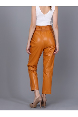 Basics&more Kadın Hakiki Deri Pantolon P01 Camel