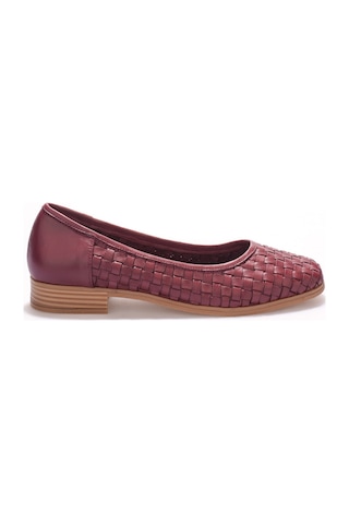 Analin Shoes Kadın Hakiki Deri Örgü Detaylı Babet Bordo