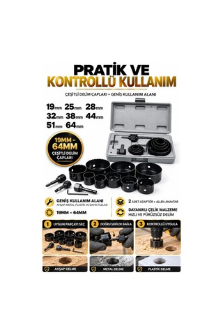 11 Li Panç Seti 19-64 Mm Çelik Delik Açma Ucu