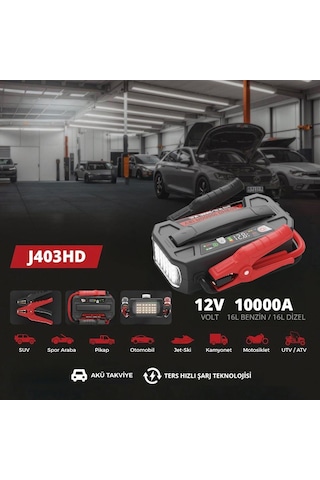 Lokithor J403hd 12v 10.000amp Li-polimer Akıllı Akü Takviye + Powerbank + Led Lamba