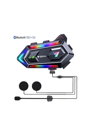 Gp Katjmer Y20 Max Bluetooth 5.3 300m Çift Yönlü Rgb Işıklı Motosiklet Kask Kulaklığı Intercom